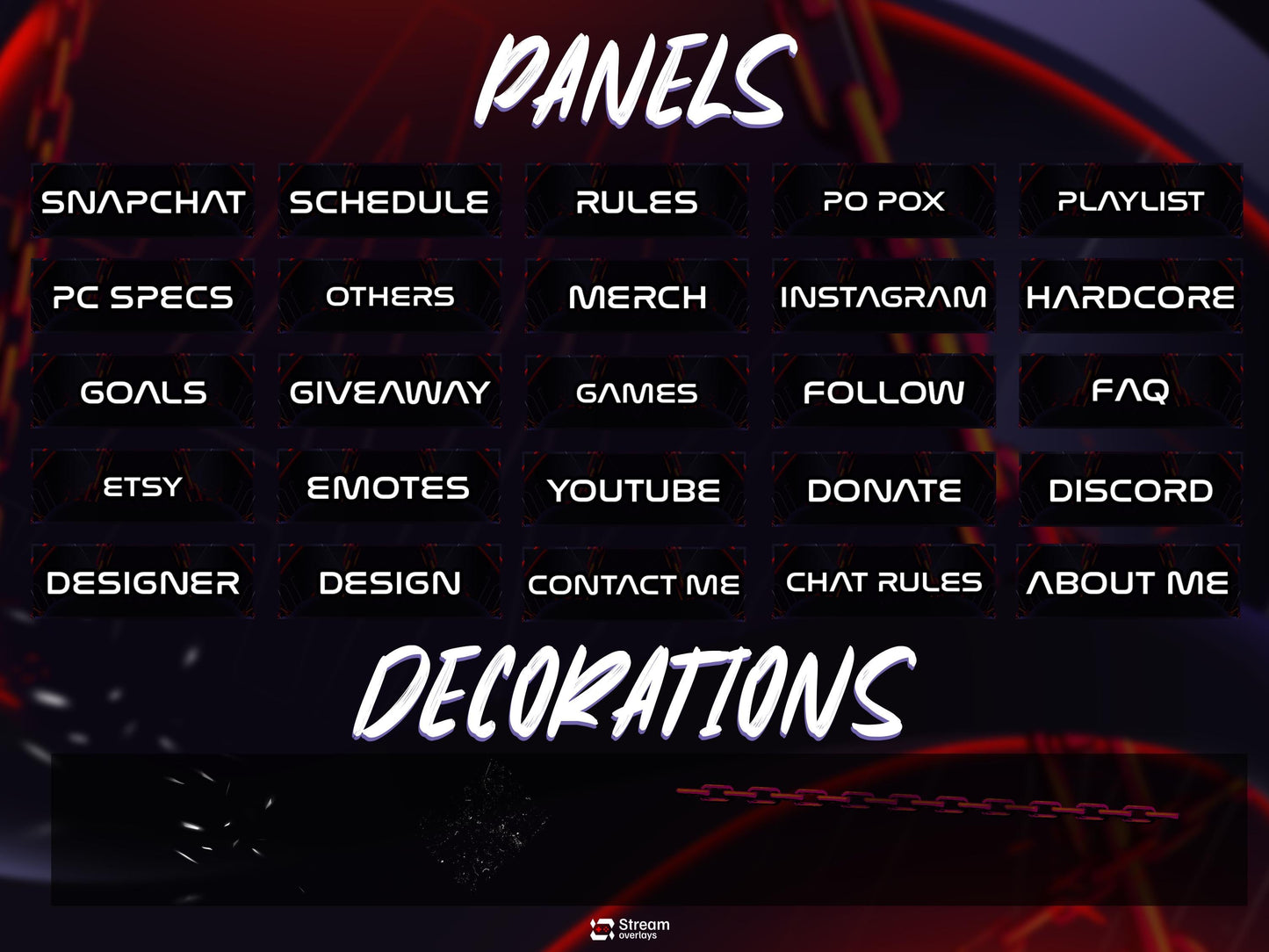 Dark Chain Animated Stream Screens | Industrial Twitch Overlay Pack |Red Streams Package | Screens | Streaming Scenes | Gaming Panels,Alerts