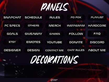 Dark Chain Animated Stream Screens | Industrial Twitch Overlay Pack |Red Streams Package | Screens | Streaming Scenes | Gaming Panels,Alerts
