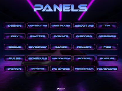 Car Twitch Overlay Pack | Animated Racing Stream | Neon Streaming scenes | Purple Screen Animation | Streams Alerts | Panels, Streamlabs,OBS