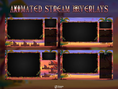 Pirate Twitch Overlay | Tropical Animated Stream Pack | Adventure Streams | Twitch Alerts | Starting Soon | Panels | Streaming Package, BRB