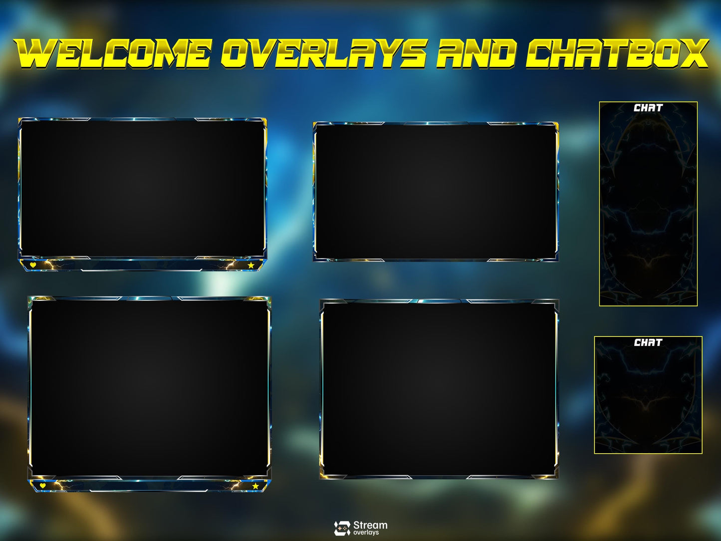 Energy Twitch Overlay | Lightning Streaming Pack | Electric Animated Scenes, Blue Yellow Power Streams, Twitch Alerts, Starting Soon, Panels