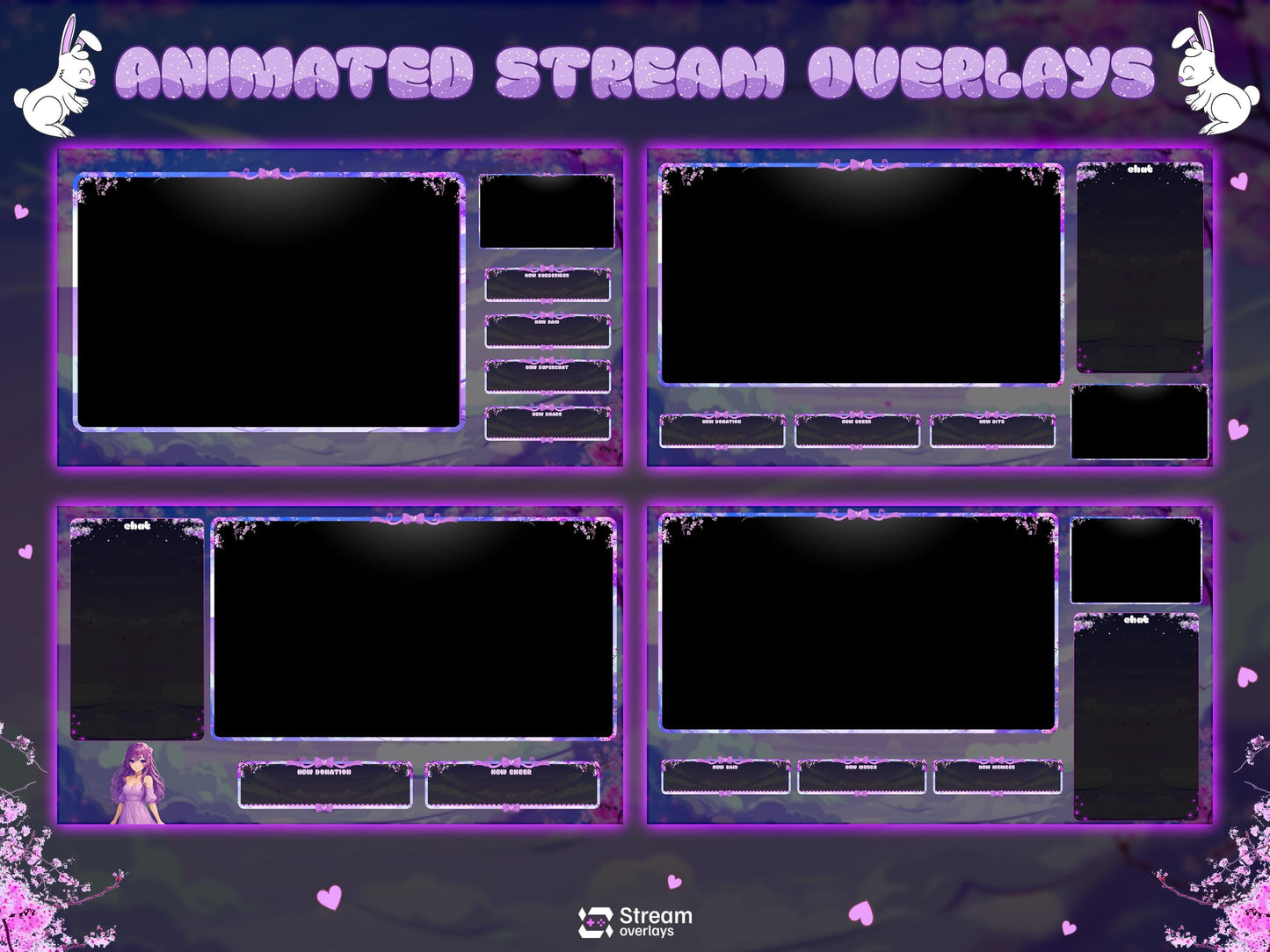 Anime Girl Twitch Stream Pack, Sakura Stream Overlay, Vtuber Girl OBS Overlay, Kawii Stream, Mystical Stream Bundle, Pastel Fantasy Stream