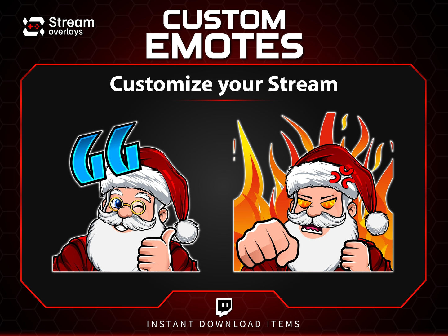 Santa Twitch Emotes | Christmas Streamer Emotes (PNG, Instant Download)
