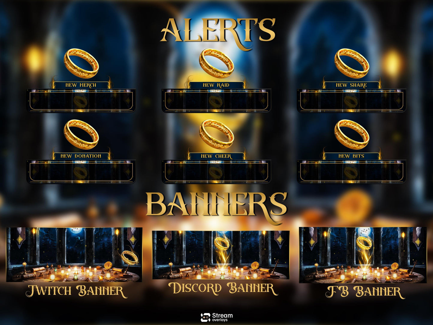 Ring of Lord Stream Overlay, Fantasy Magic Twitch Overlay, Medieval Castle Stream Screens, Mystic Fantasy Starting Soon Alerts Panels OBS