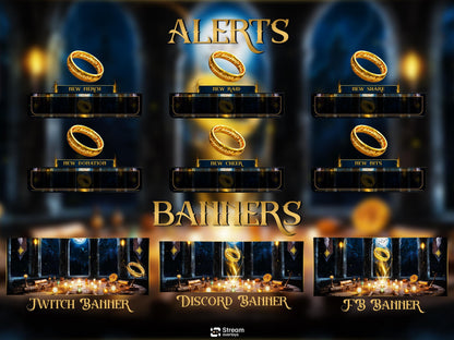 Ring of Lord Stream Overlay, Fantasy Magic Twitch Overlay, Medieval Castle Stream Screens, Mystic Fantasy Starting Soon Alerts Panels OBS