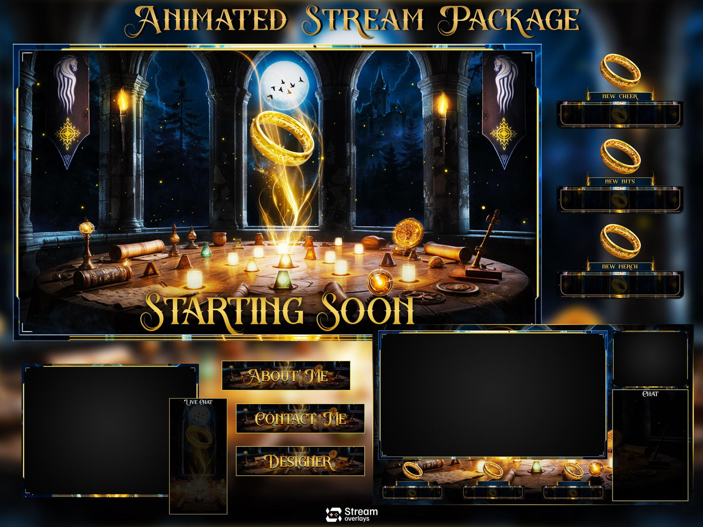 Ring of Lord Stream Overlay, Fantasy Magic Twitch Overlay, Medieval Castle Stream Screens, Mystic Fantasy Starting Soon Alerts Panels OBS
