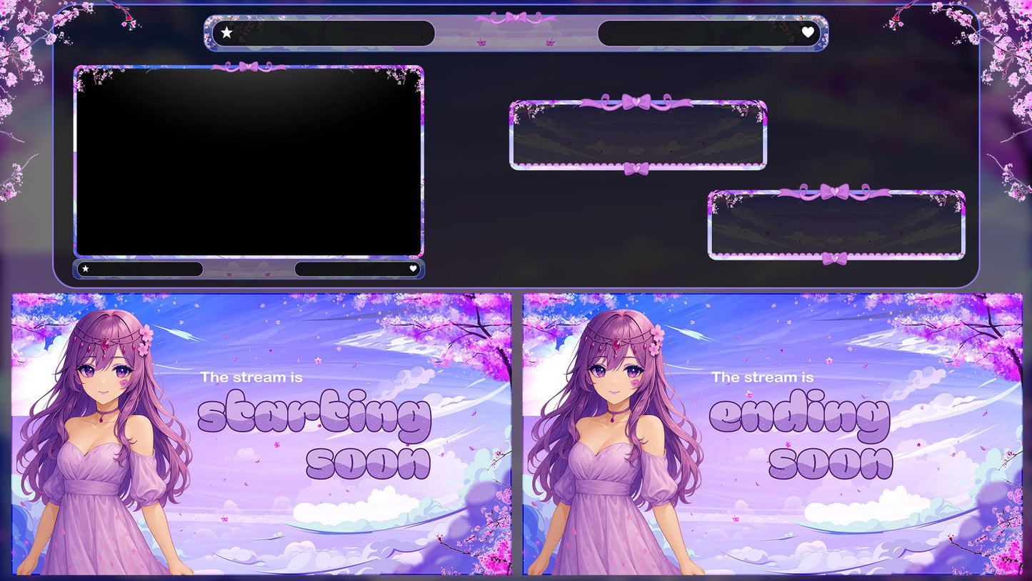 Anime Girl Twitch Stream Pack, Sakura Stream Overlay, Vtuber Girl OBS Overlay, Kawii Stream, Mystical Stream Bundle, Pastel Fantasy Stream