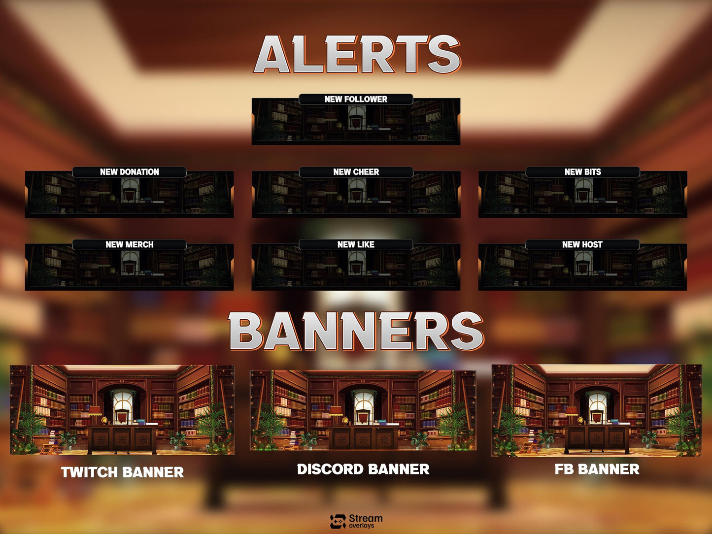 Library Stream Overlay | Study Room Twitch Overlays | Books Screaming | Vintage President Streaming Overlays | Starting Soon, Books Panels