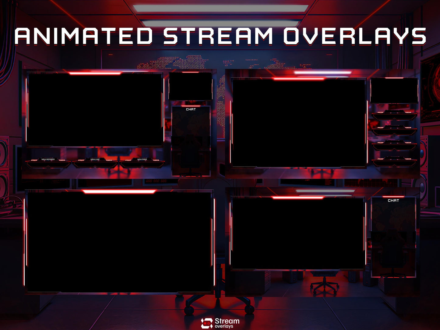Hacker Room Twitch Overlay | Red Gaming Room | Secret Control Room Stream Overlays | Gamer Streams | Animated Streaming | Screens | Panels