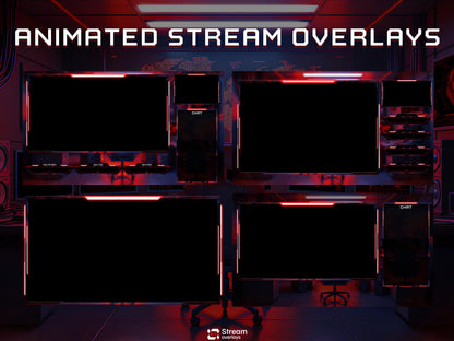 Hacker Room Twitch Overlay | Red Gaming Room | Secret Control Room Stream Overlays | Gamer Streams | Animated Streaming | Screens | Panels