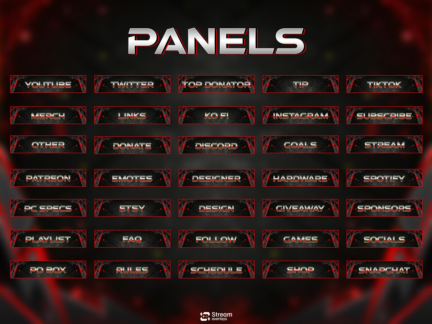 Tech Twitch Overlay | Modern Red Streaming Pack | Animated Stream Package | Streams Scenes | Gaming Panels | Stream Alerts | Gaming Overlay