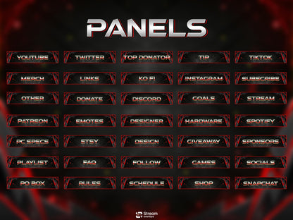 Tech Twitch Overlay | Modern Red Streaming Pack | Animated Stream Package | Streams Scenes | Gaming Panels | Stream Alerts | Gaming Overlay