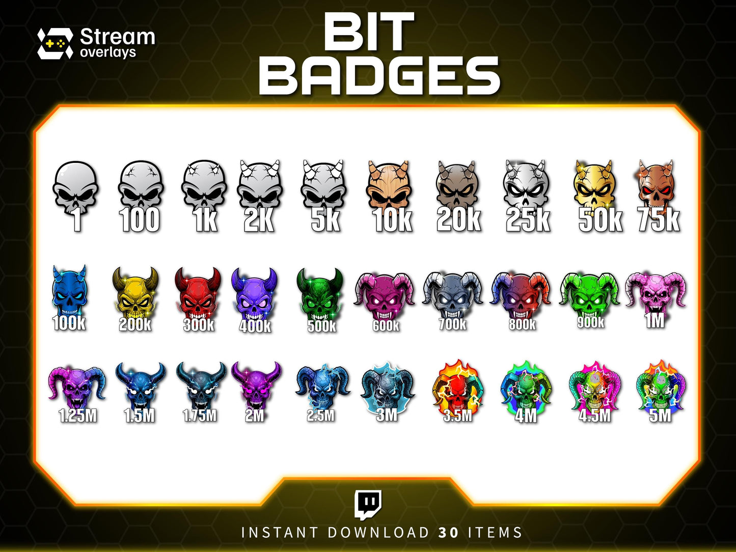 30x Demon Bit Badges | Devil Badges | Demon Sub Badges | Spooky Streamer Badge | Skull Badges | Twitch Sub Badge | Number Bit Badges | Bits