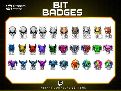 30x Demon Bit Badges | Devil Badges | Demon Sub Badges | Spooky Streamer Badge | Skull Badges | Twitch Sub Badge | Number Bit Badges | Bits