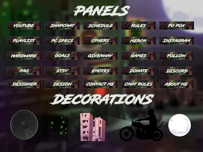 Dark Stream overlay Package | Biker Motorcycle Theme | Night City Twitch Pack | Animated Twitch Overlays | stream screens | Twitch Alerts