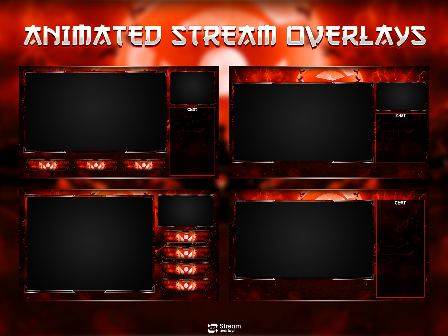 Dark Anime Twitch Overlay | Animated Samurai Theme | Warrior Stream Pack | Japanese Overlays | Ninja Streaming Package, Mangna Gaming Panels