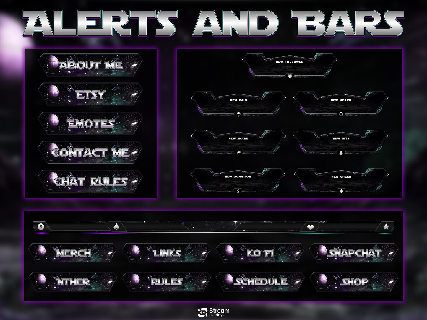 Space Galaxy Twitch Overlay Pack Animated | Sci Fi Stream Screens Cosmic Theme | Cyber Starting Soon Alerts Panels OBS Kick YouTube Overlay