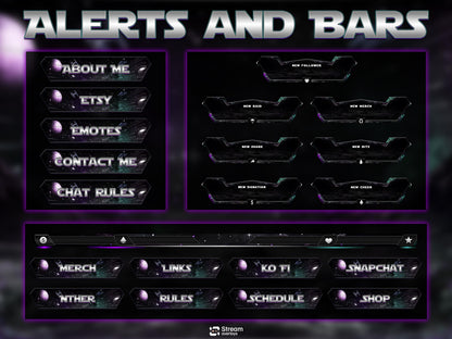 Space Galaxy Twitch Overlay Pack Animated | Sci Fi Stream Screens Cosmic Theme | Cyber Starting Soon Alerts Panels OBS Kick YouTube Overlay