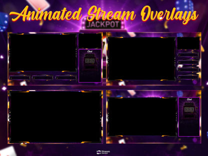 Slot Machine Stream Package | Casino Twitch Overlay Pack | Gambling Stream Overlays | Neon Jackpot Cards Screens & Alerts for Kick, Youtube