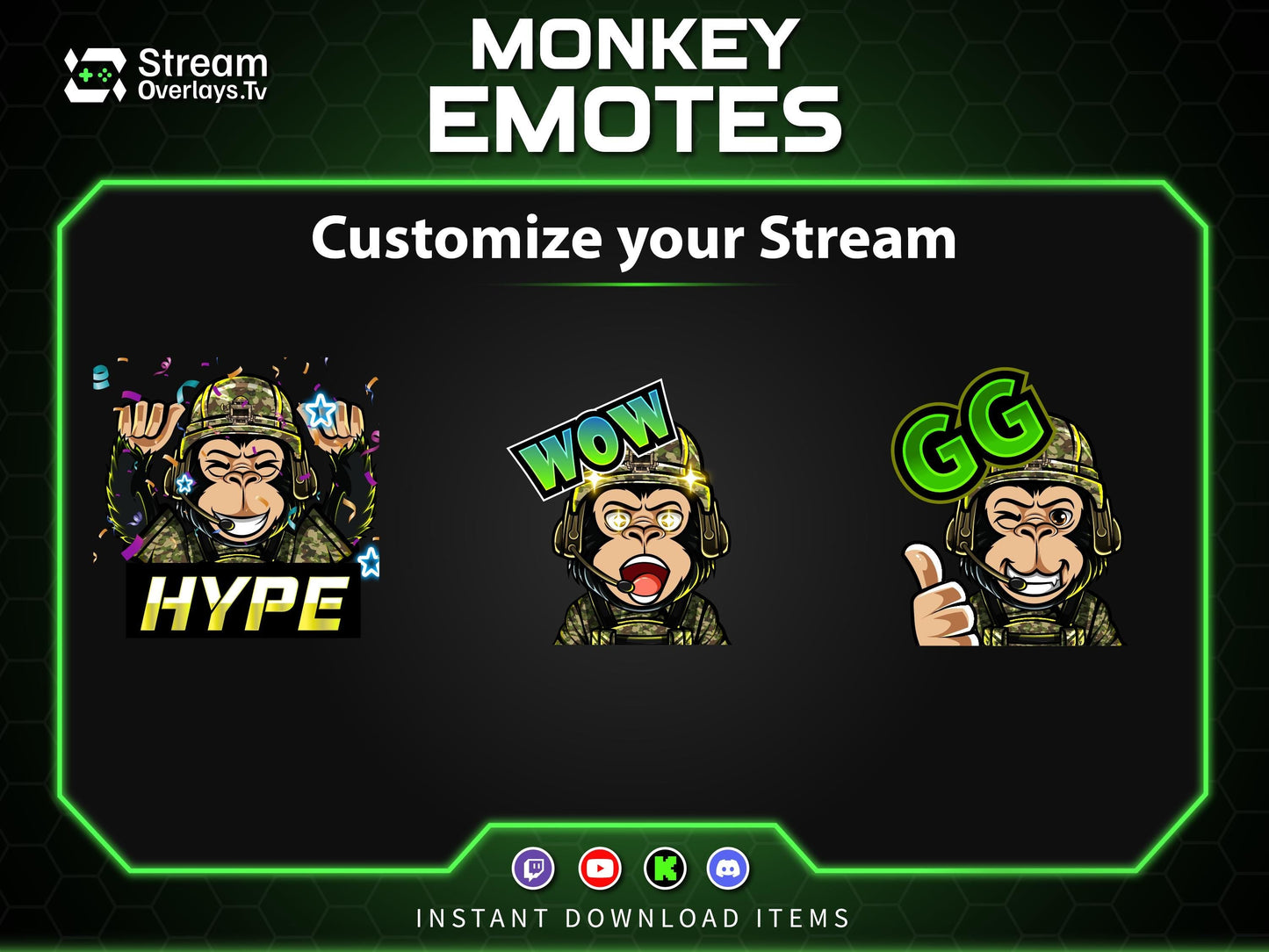 Soldier Monkey Emotes, Farmer Chimp Emojis,military Chimp Emote Pack, Gamer Ape Stickers,  Zoo Monkey Streamer, Twitch, Discord, Kick