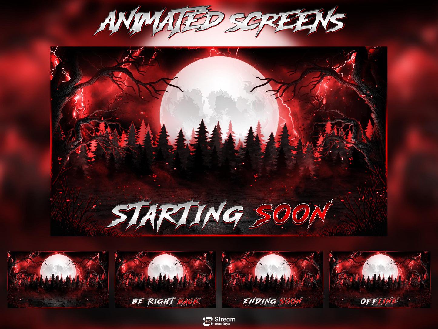 Blood Moon Stream Overlay, Spooky Forest Twitch Overlay, Dark Lightening Gaming Stream Wolf Moon Gothic Theme Alerts Panels OBS Kick YouTube