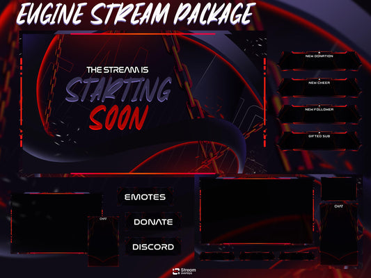 Dark Chain Animated Stream Screens | Industrial Twitch Overlay Pack |Red Streams Package | Screens | Streaming Scenes | Gaming Panels,Alerts