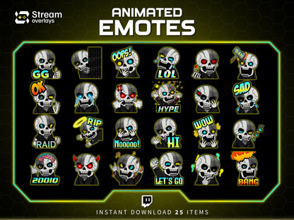 25x Cyborg & Skull Emotes | Animated + Static Twitch Emotes | Futuristic Twitch Emotes | Twitch Sub Emotes | Tiktok Emotes | Discord Emojis