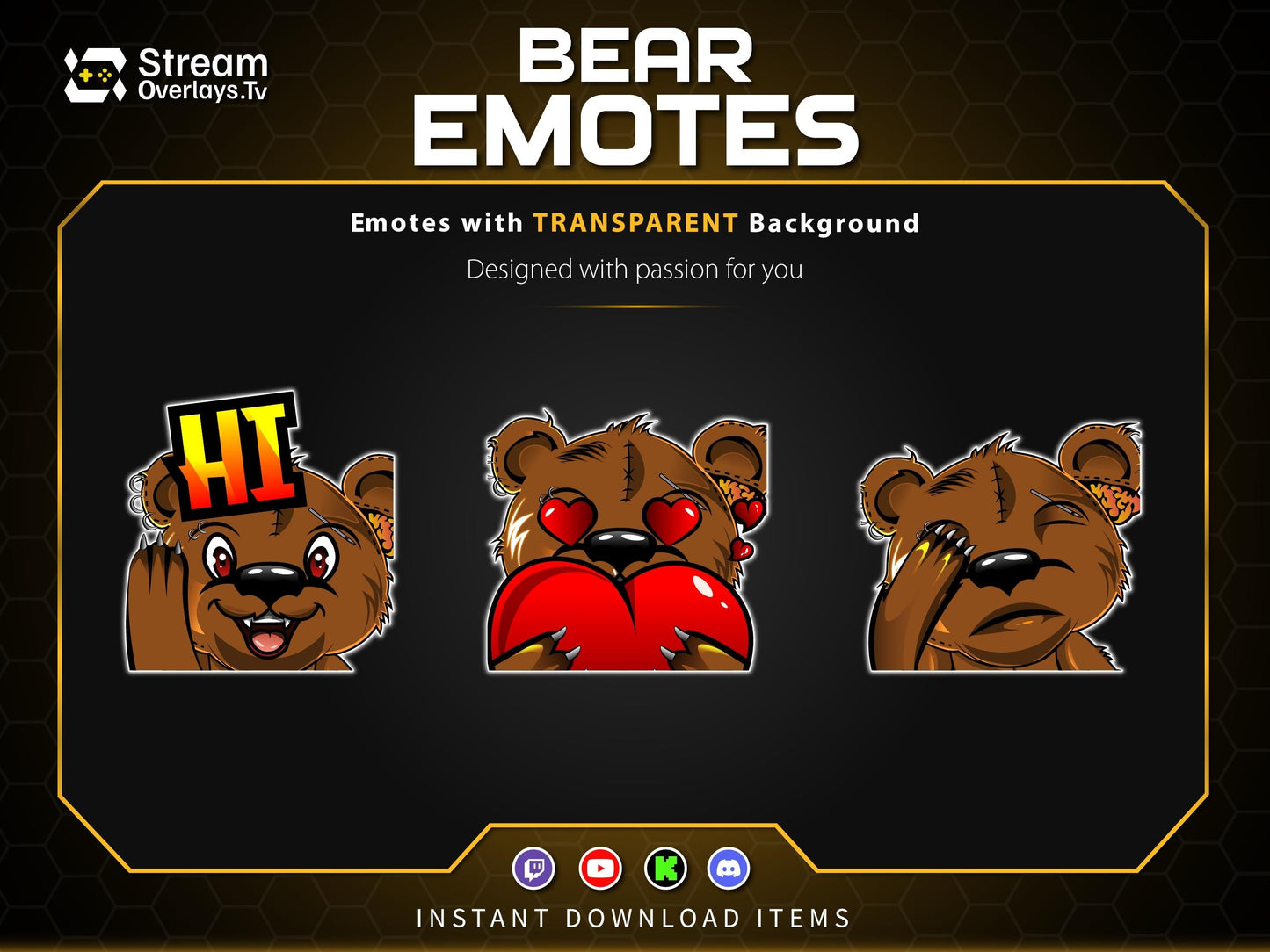 Bear Twitch Emotes Pack | Cute Bear Emoji Pack | Gamer Bear Emotes for Twitch, Discord & YouTube