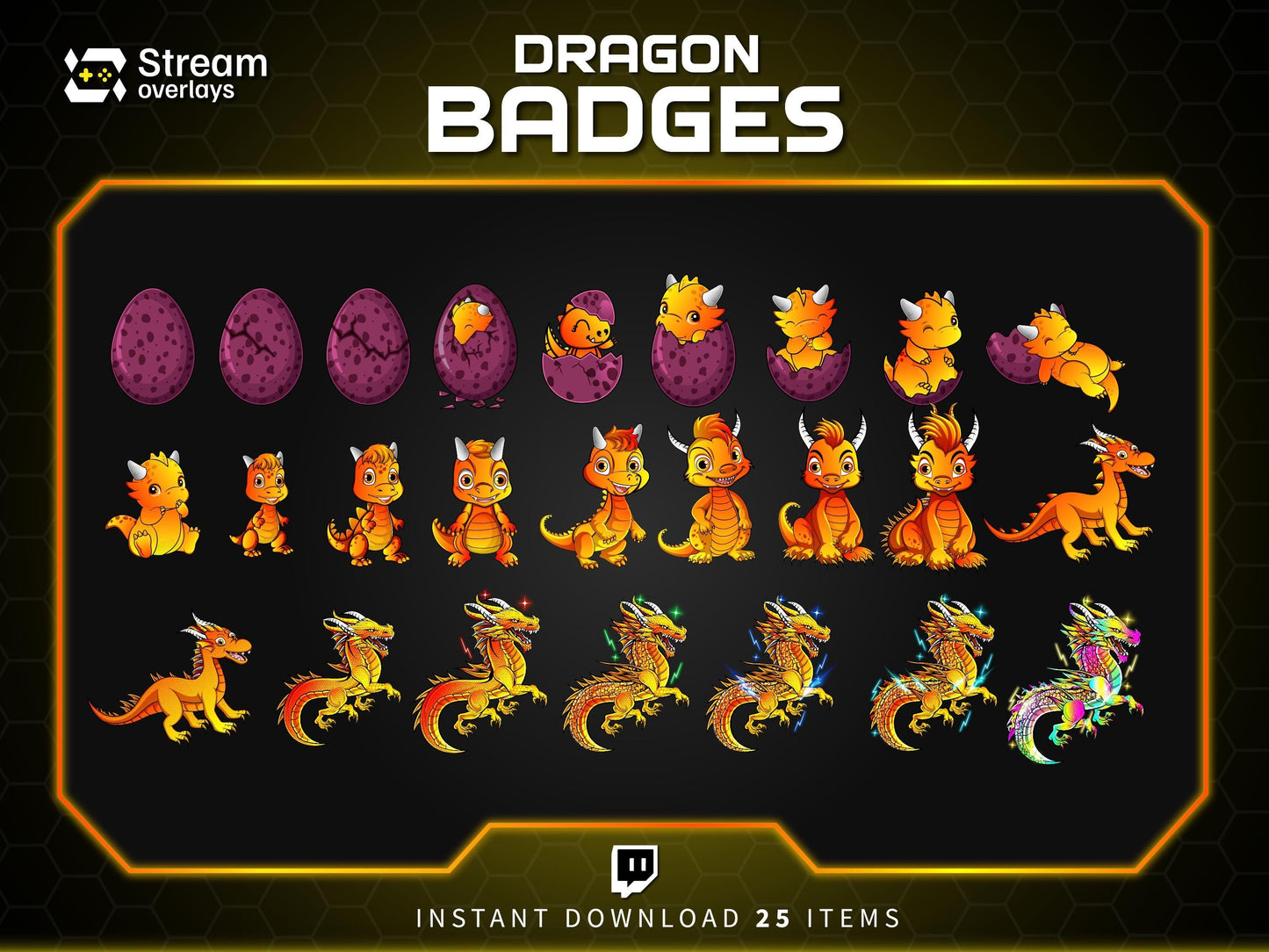 Dragon Sub Badges Bundle: Twitch, YouTube, Discord (Instant Download)