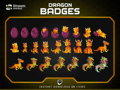 Dragon Sub Badges Bundle: Twitch, YouTube, Discord (Instant Download)