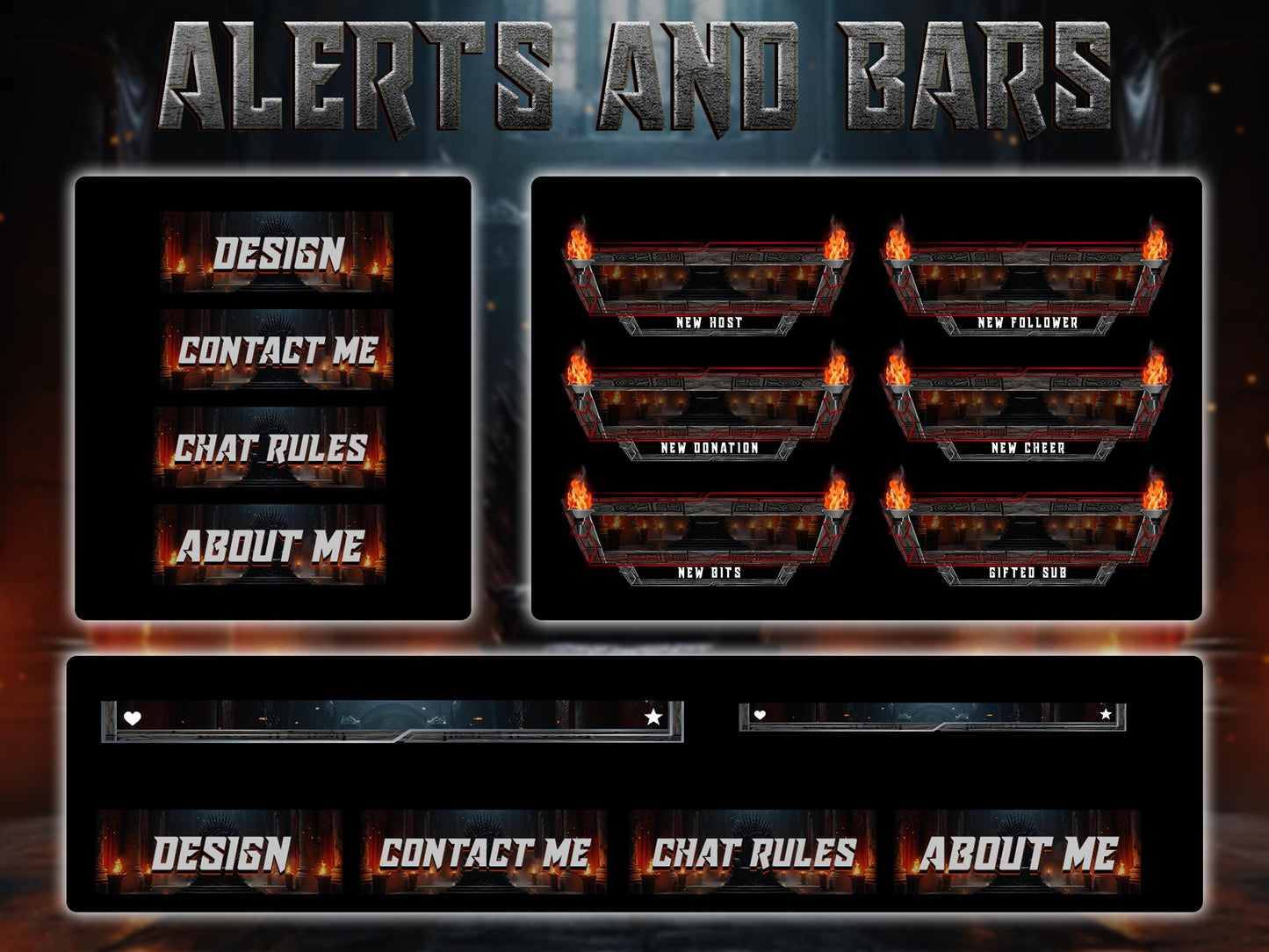 Medieval Twitch Overlay | Dark Castle Throne Room Stream Screens | Animated Overlay | Iron Fire Stream Screens | Fire Alerts