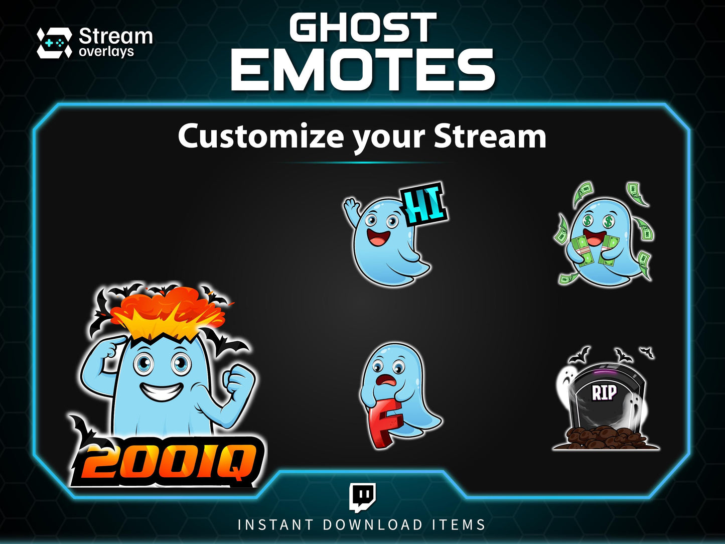 25 Spooky Ghost Twitch Emotes: Halloween Emojis (Instant Download)