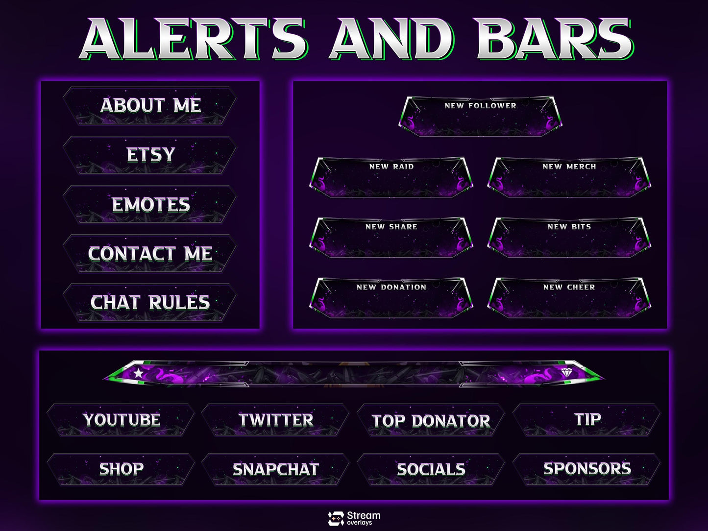 Dark Purple Twitch Overlay | Animated Gaming Stream | Neon Streams Screens | Starting Soon BRB & Alerts | Streaming Scenes | Gaming Panels