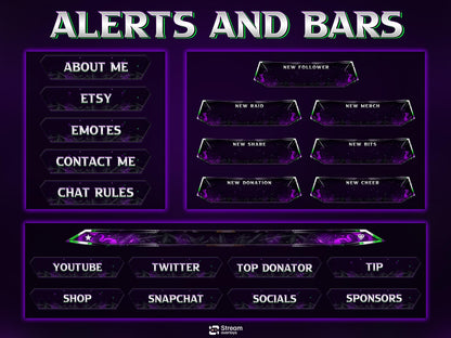 Dark Purple Twitch Overlay | Animated Gaming Stream | Neon Streams Screens | Starting Soon BRB & Alerts | Streaming Scenes | Gaming Panels
