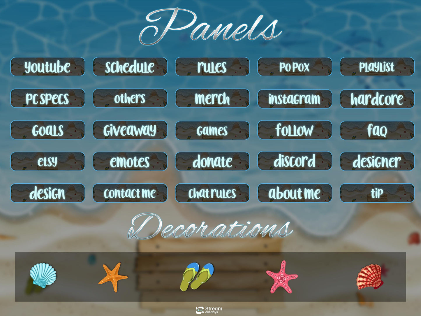Beach Theme Gaming Overlay | Animated Streaming Pack | Summer Twitch Overlay | Ocean Screens Animation | Alerts | Panels | Streamlabs | OBS