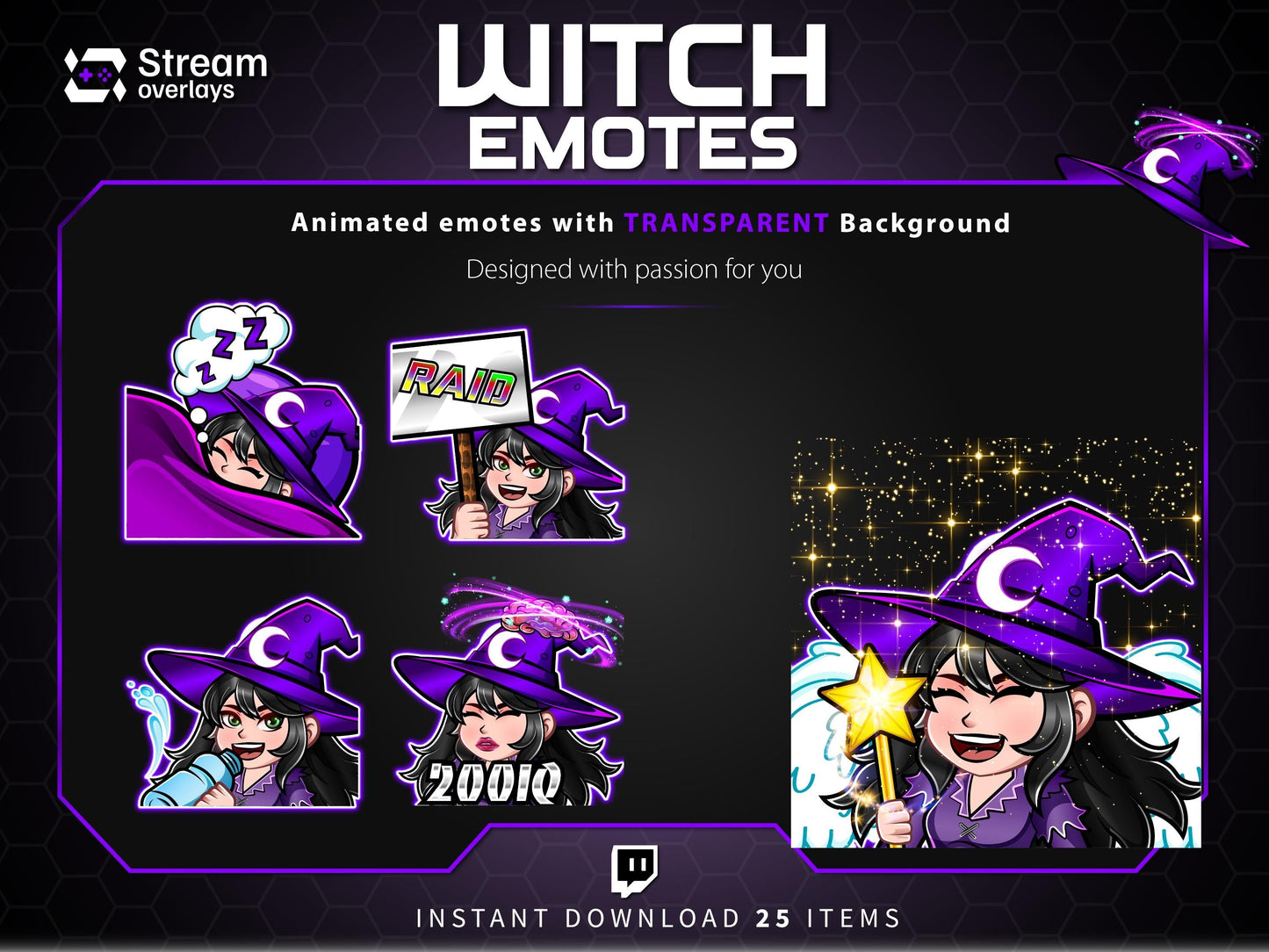25 Witch Anime Emotes | Purple Halloween Twitch, Discord (Digital Download)