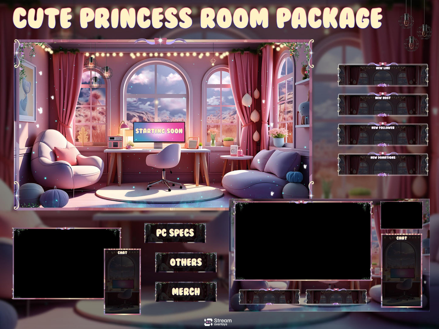 Cozy Pastel Gaming Room Twitch Overlay Pack | Animated Stream Package, OBS Overlay, Twitch Panels, Stream Alerts, Stream Transition, YouTube