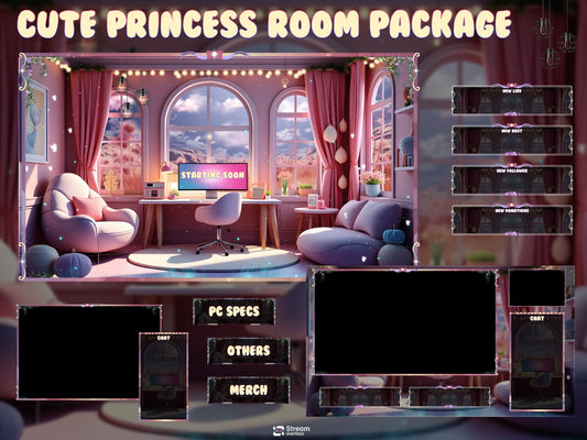 Cozy Pastel Gaming Room Twitch Overlay Pack | Animated Stream Package, OBS Overlay, Twitch Panels, Stream Alerts, Stream Transition, YouTube