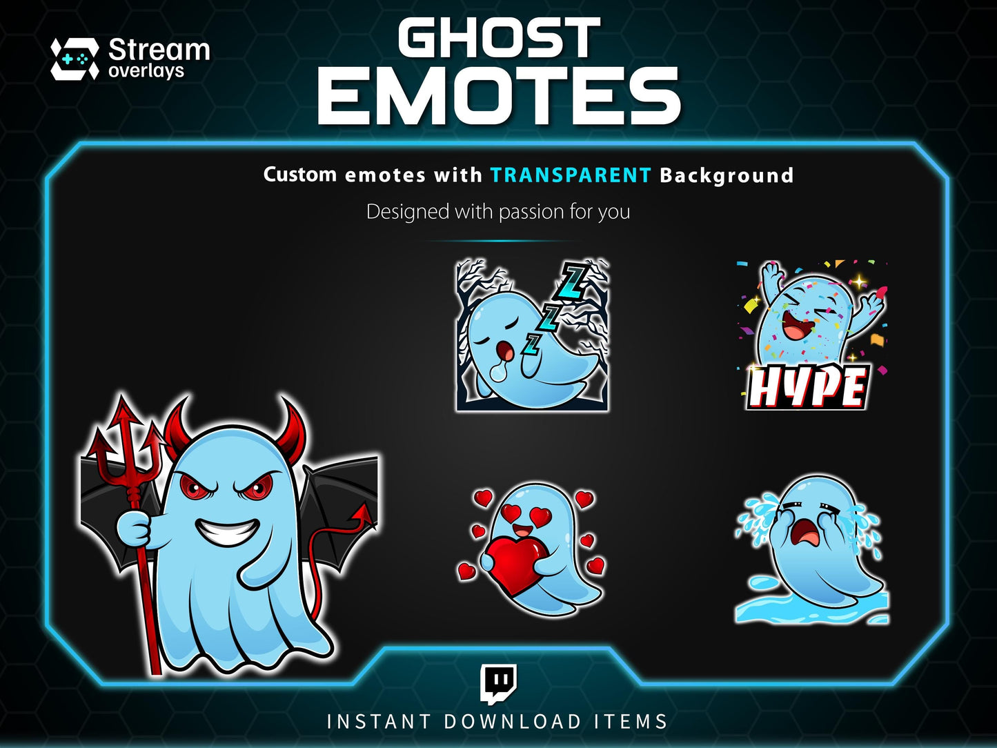 25 Spooky Ghost Twitch Emotes: Halloween Emojis (Instant Download)