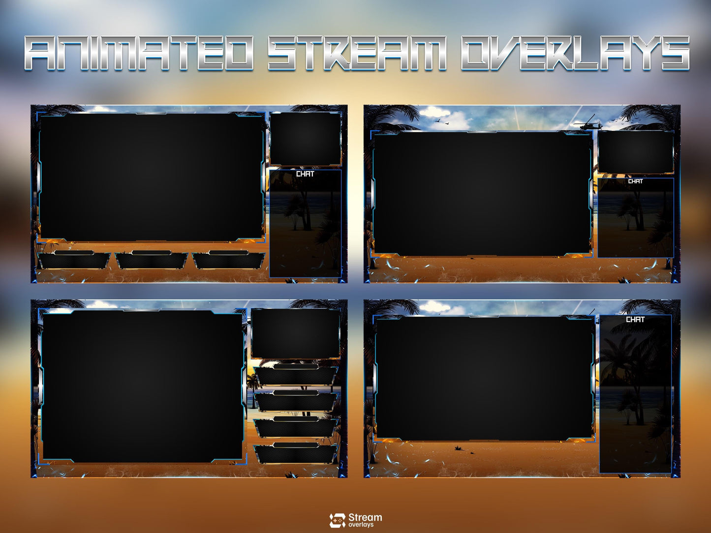 Tropical Beach Twitch Overlay | Summer Island Stream | Animated Gaming Pack | Sunset Streams | Streaming Scenes | Gaming Panels | Screens