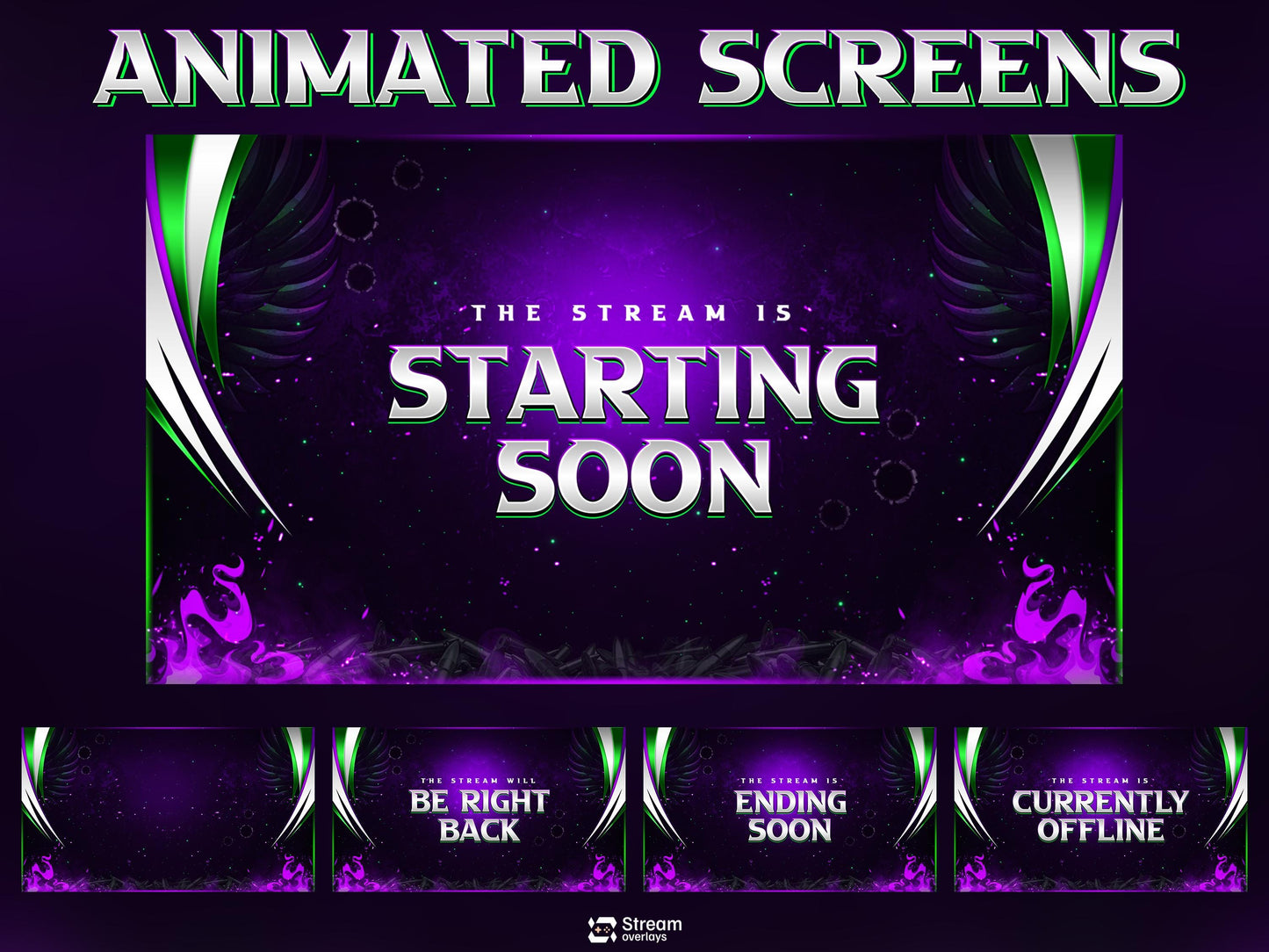 Dark Purple Twitch Overlay | Animated Gaming Stream | Neon Streams Screens | Starting Soon BRB & Alerts | Streaming Scenes | Gaming Panels