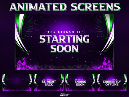 Dark Purple Twitch Overlay | Animated Gaming Stream | Neon Streams Screens | Starting Soon BRB & Alerts | Streaming Scenes | Gaming Panels