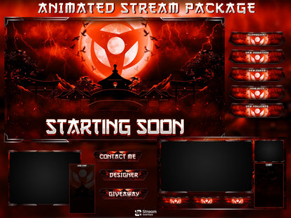 Dark Anime Twitch Overlay | Animated Samurai Theme | Warrior Stream Pack | Japanese Overlays | Ninja Streaming Package, Mangna Gaming Panels