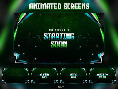 Cyberpunk Neon Green & Teal Tactical Design | Sci-Fi Tech Streamer Overlay | Radar Animated Twitch Stream Overlay Package | Full OBS Setup