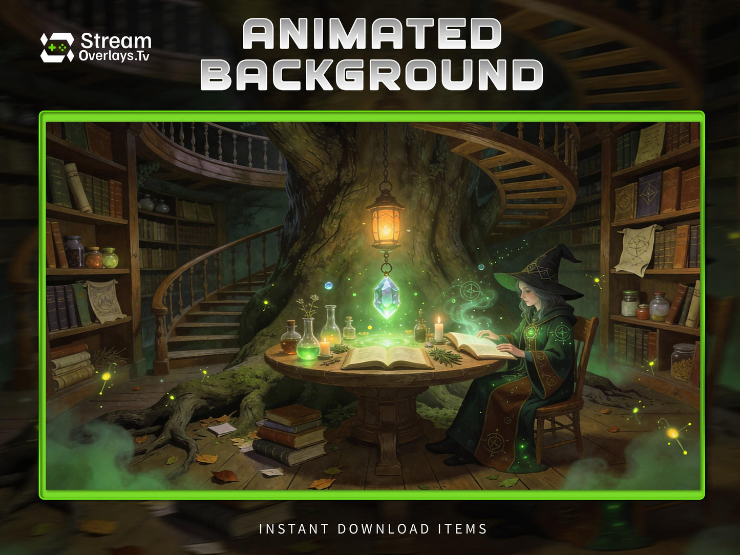 Wizard Library Animated Background | Fantasy Spell Book Screens | Magical Witch Stream Overlay Background | Twitch Starting Soon BRB Ending