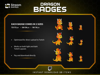 Dragon Sub Badges Bundle: Twitch, YouTube, Discord (Instant Download)