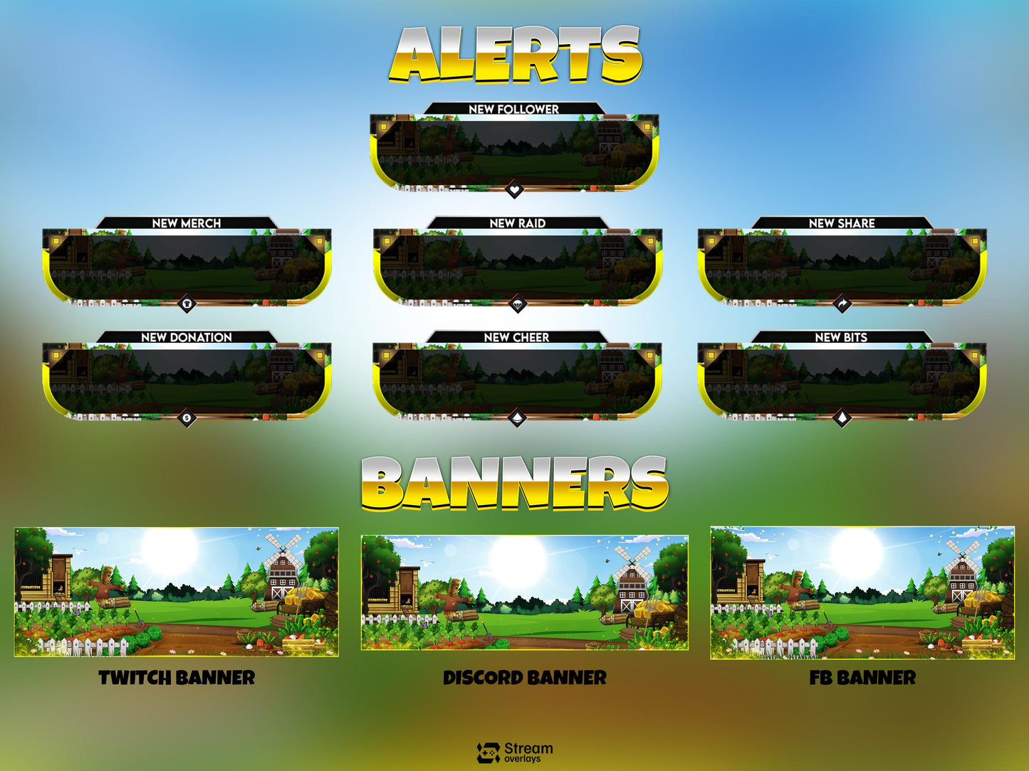 Farm Cute Game Overlay | Nature Stream Pack | Cozy Scenes | Animate Twitch Screens | Panels | Nature Streaming Package | Alerts,Sunny Stream