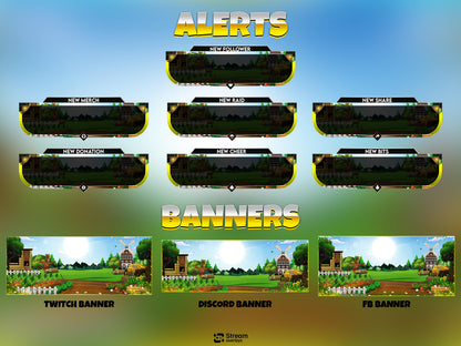 Farm Cute Game Overlay | Nature Stream Pack | Cozy Scenes | Animate Twitch Screens | Panels | Nature Streaming Package | Alerts,Sunny Stream