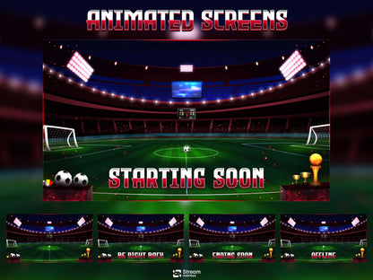 football Stream Overlay Pack | Animated Soccer Stream Screens | Sport Arena Theme | Stadium Overlays | Soccer Streamers | Twitch Alerts