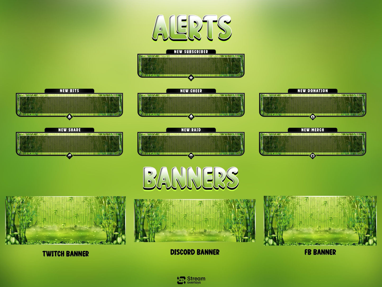 Bamboo Animated Pack | Green Jungle Nature | Forest Twitch Overlay | Streaming Scenes | Gaming Panels | Alerts | Gaming Stream | Streams
